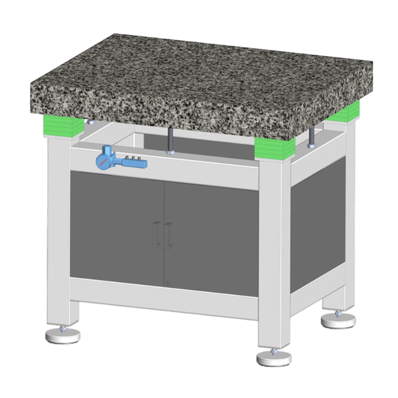 Anti Vibration Table With Elastomeric Isolation With Steel Cabinets, Supports & Ss Top, Series DIT-E-CDSS